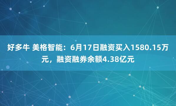 好多牛 美格智能：6月17日融资买入1580.15万元，融资融券余额4.38亿元
